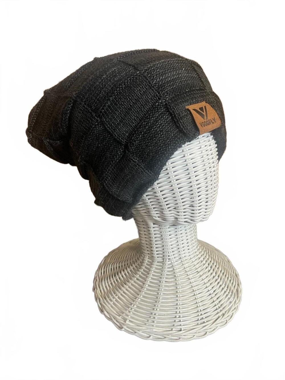 VGOGFLY gray knit slouchy winter beanie with basketweave pattern